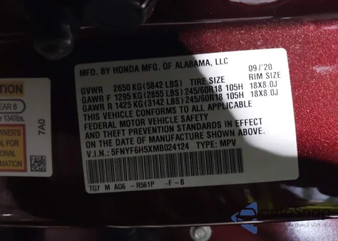 2021 Honda Pilot Awd Ex-L from USA, damaged, VIN 5FNYF6H5XMB024124